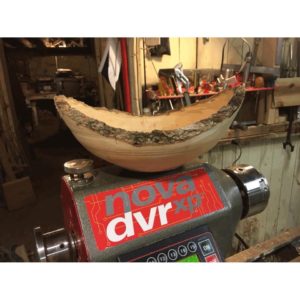 A woodwares bowl in progress with wood donated by Town Branch Tree Service.